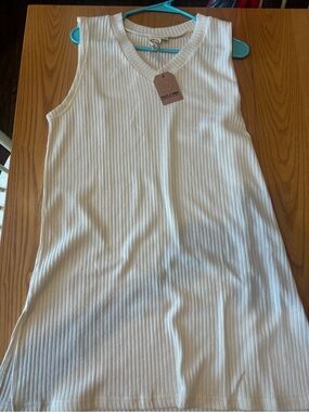 Ribbed V-Neck Sleeveless Knit Dress in Ivory